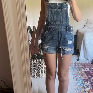 denim short overalls
